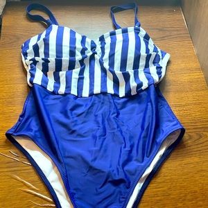Navy & white striped swimsuit